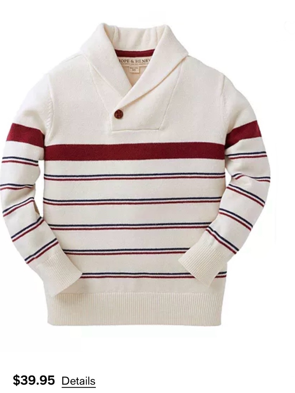 Shawl Collar Stripe Sweater - Cream with Red & Navy Stripes Sz XXS